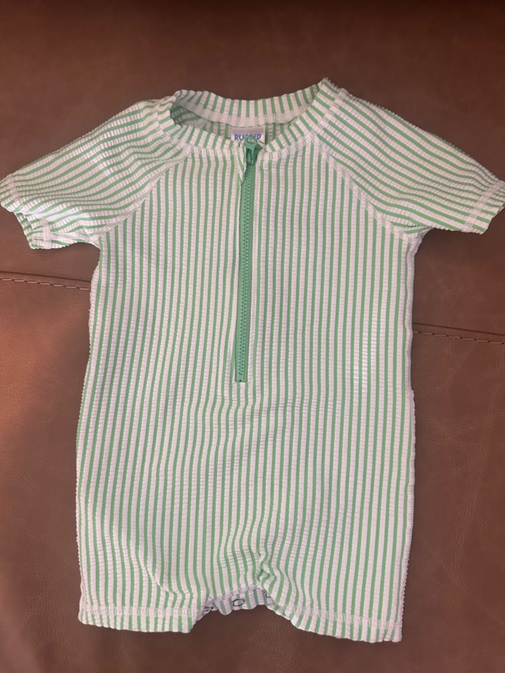 Rugged Butts Green Stripe Zip-Front Rashguard Swimsuit
